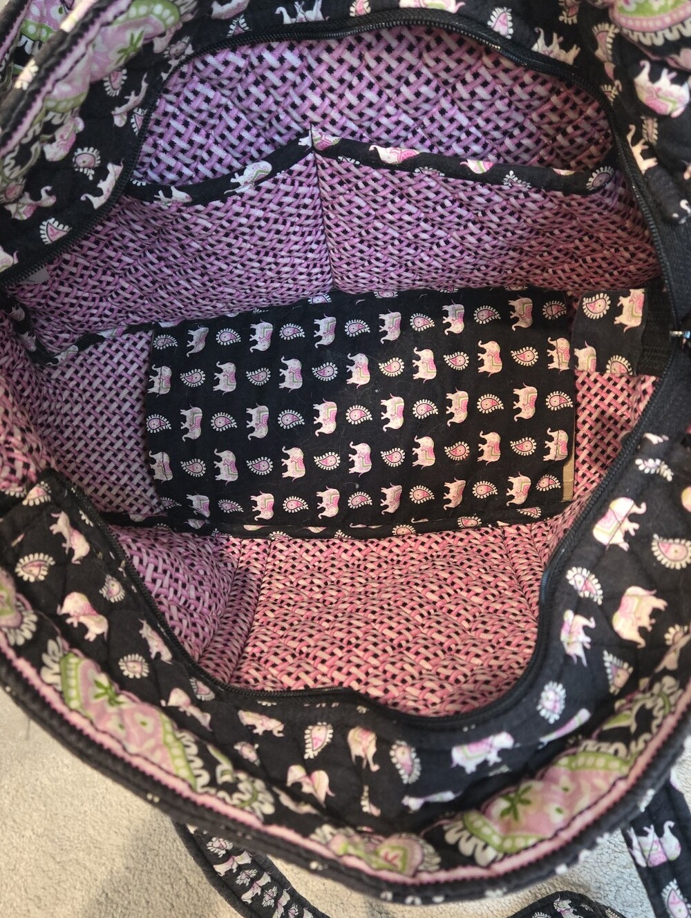 Vera Bradley Quilted Tote Bag - Rare Vintage Pink Elephant Pattern - Picture 2 of 7